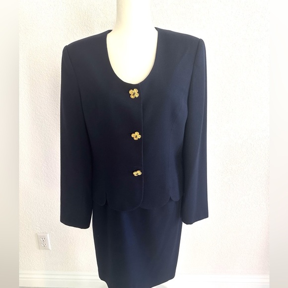 Kasper Navy Blue Skirt Suit with Gold Buttons - Picture 1 of 6
